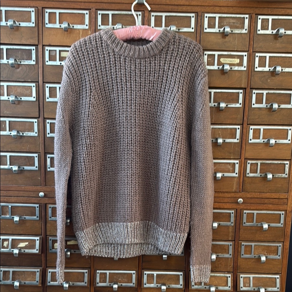 Kate Spade Saturday Anthropologie Knit Sweater Brown Silver Ribbing Size Medium